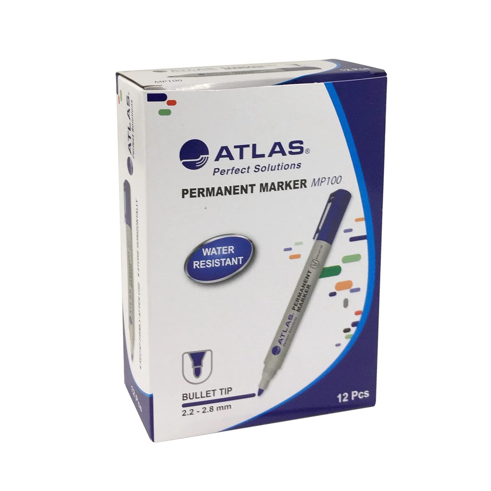 ATLAS PERMANENT MARKER MP100 Blue x12 / أطلس ماركر دائم MP100 أزرق × 12