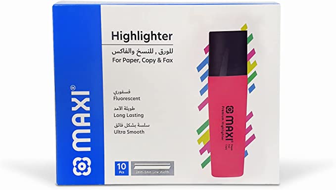 Maxi Highlighter 10 Pcs Pink / ماكسي محدد نص 10 قطع وردي