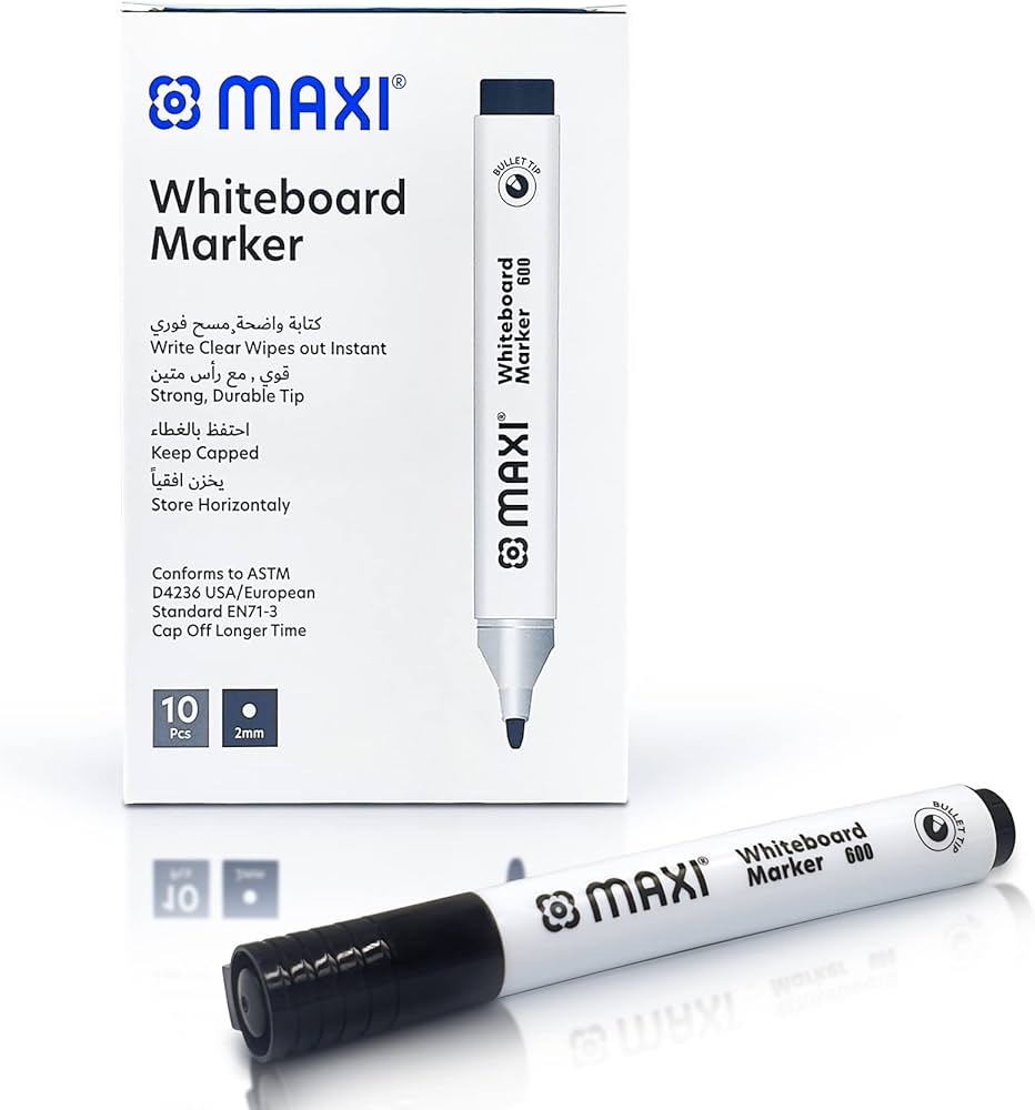 Maxi WHITEBOARD MARKER 600 10 Pcs Black / ماكسي ماركر سبورة بيضاء 600 أسود 10 قطع