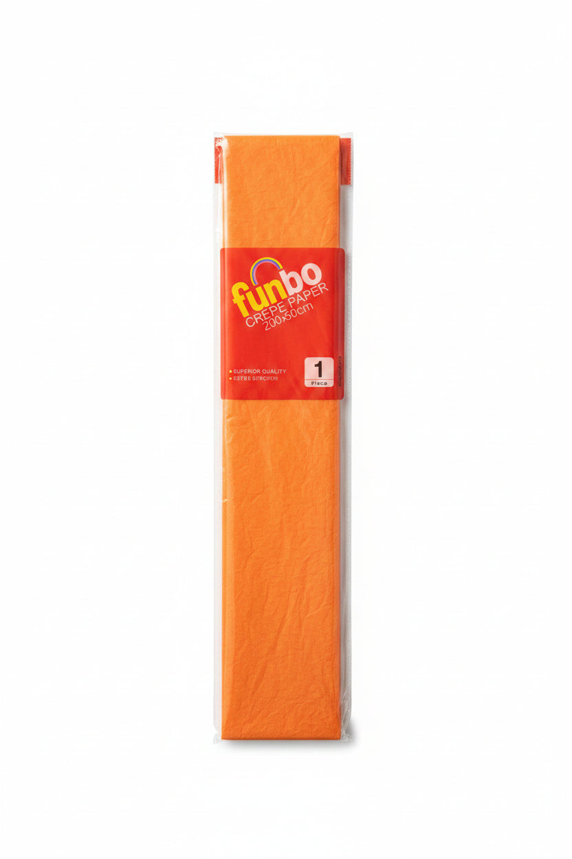 Funbo Crepe Paper 200 × 50 cm – Orange / ورق كريب فنبو 200 × 50 سم – برتقالي