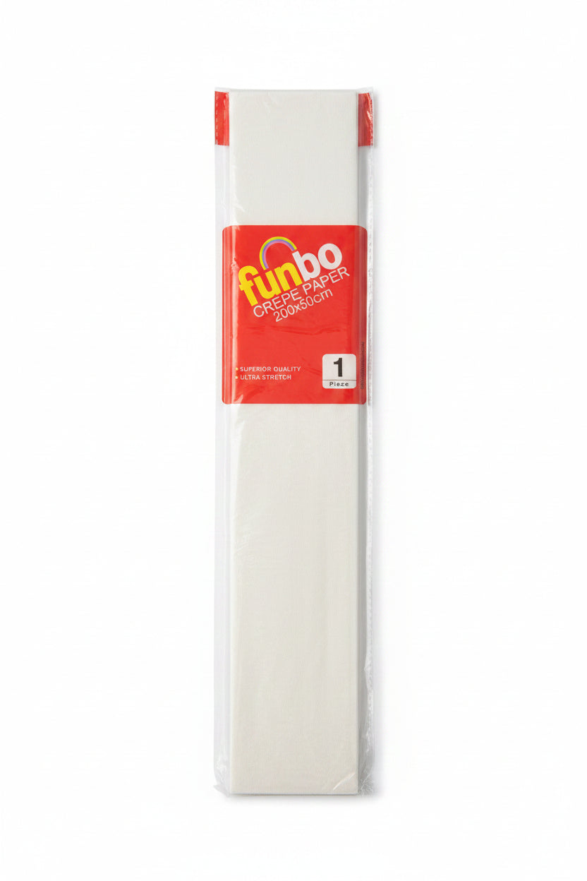 Funbo Crepe Paper 200 × 50 cm – White / ورق كريب فنبو 200 × 50 سم – أبيض