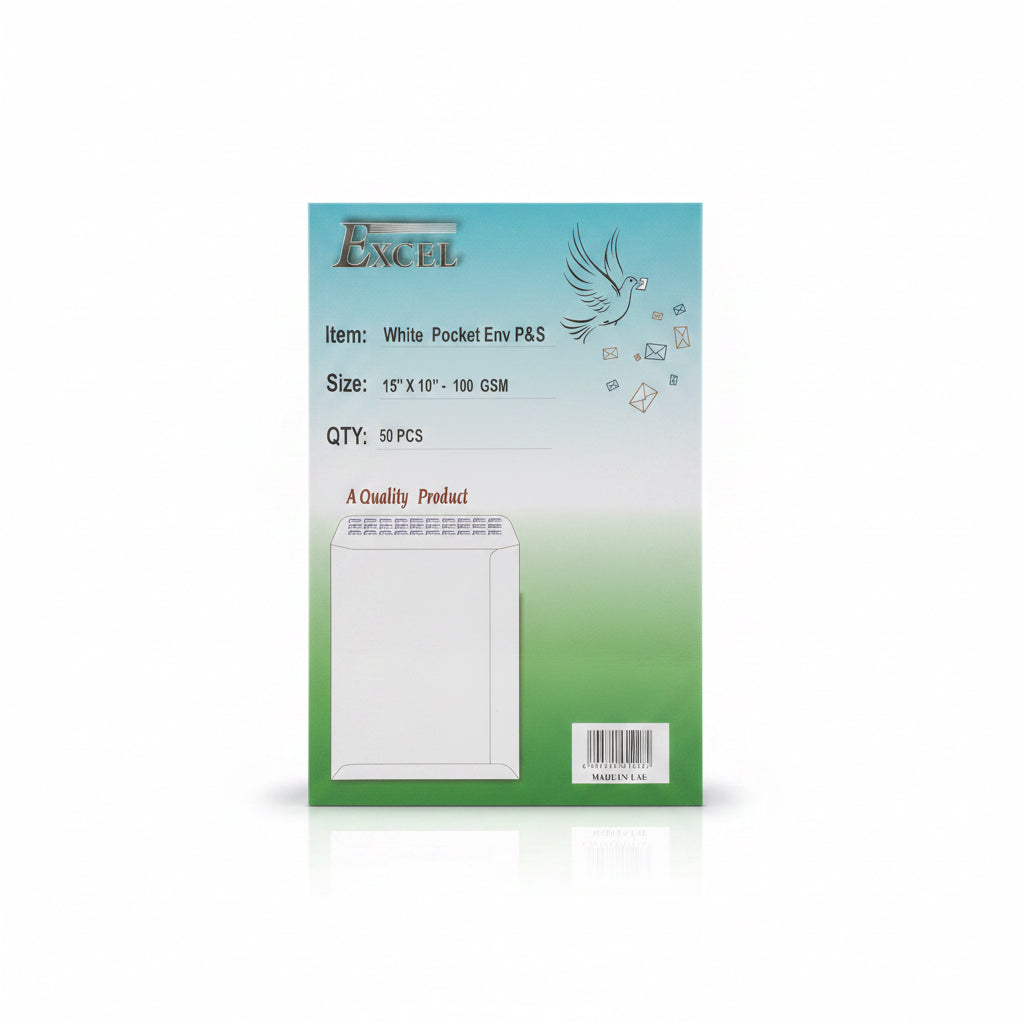 EXCEL White Pocket Envelopes 50 Pcs / مظاريف جيب بيضاء EXCEL عدد 50