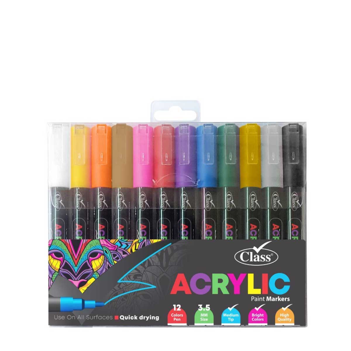 Class ACRYLIC Paint Marker 12 Pcs / أقلام تلوين أكريليك Class 12 قطع