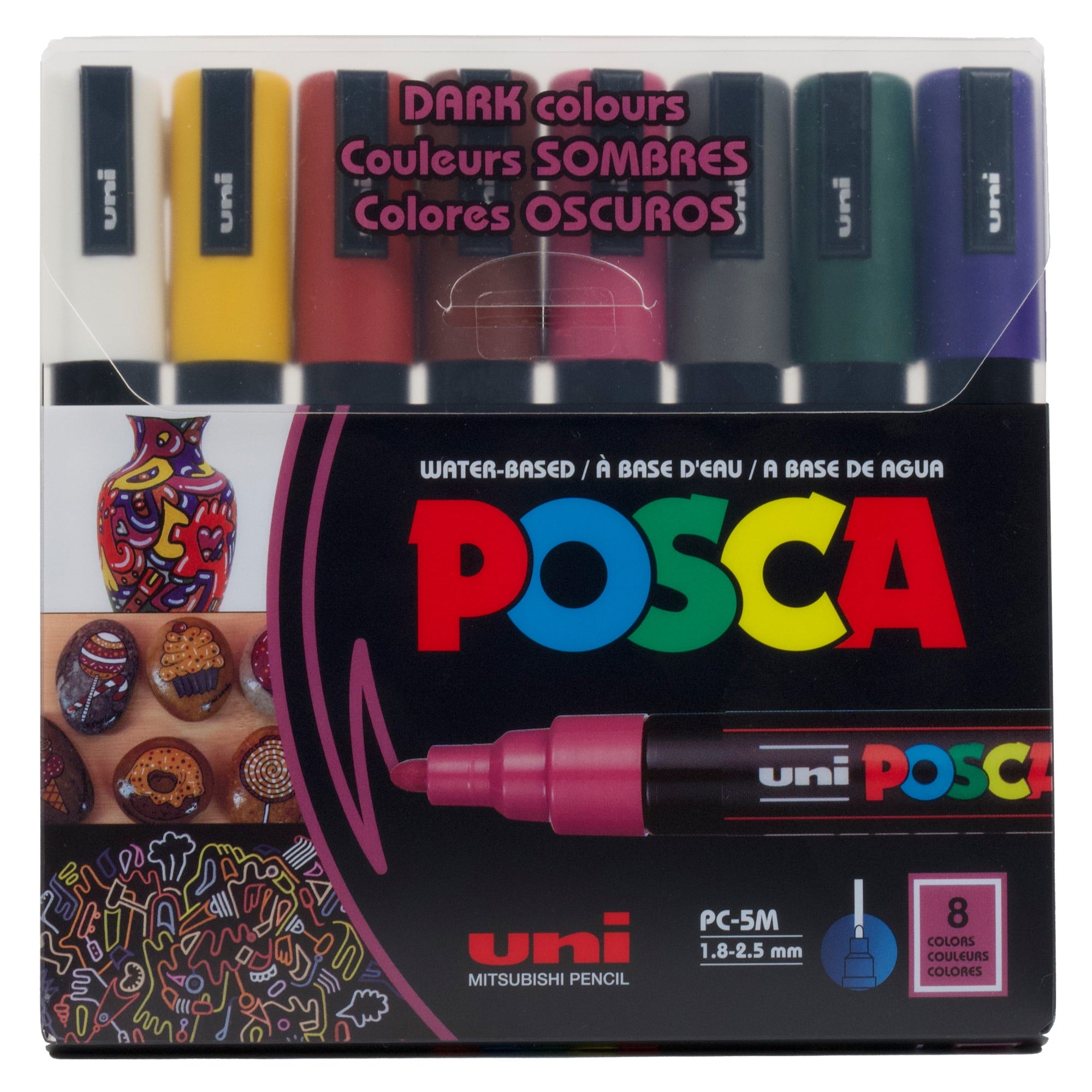 Posca 8 Colors / بوسكا – 8 ألوان (water-based PC-5M / 1.8-2.5 mm) DARK colours