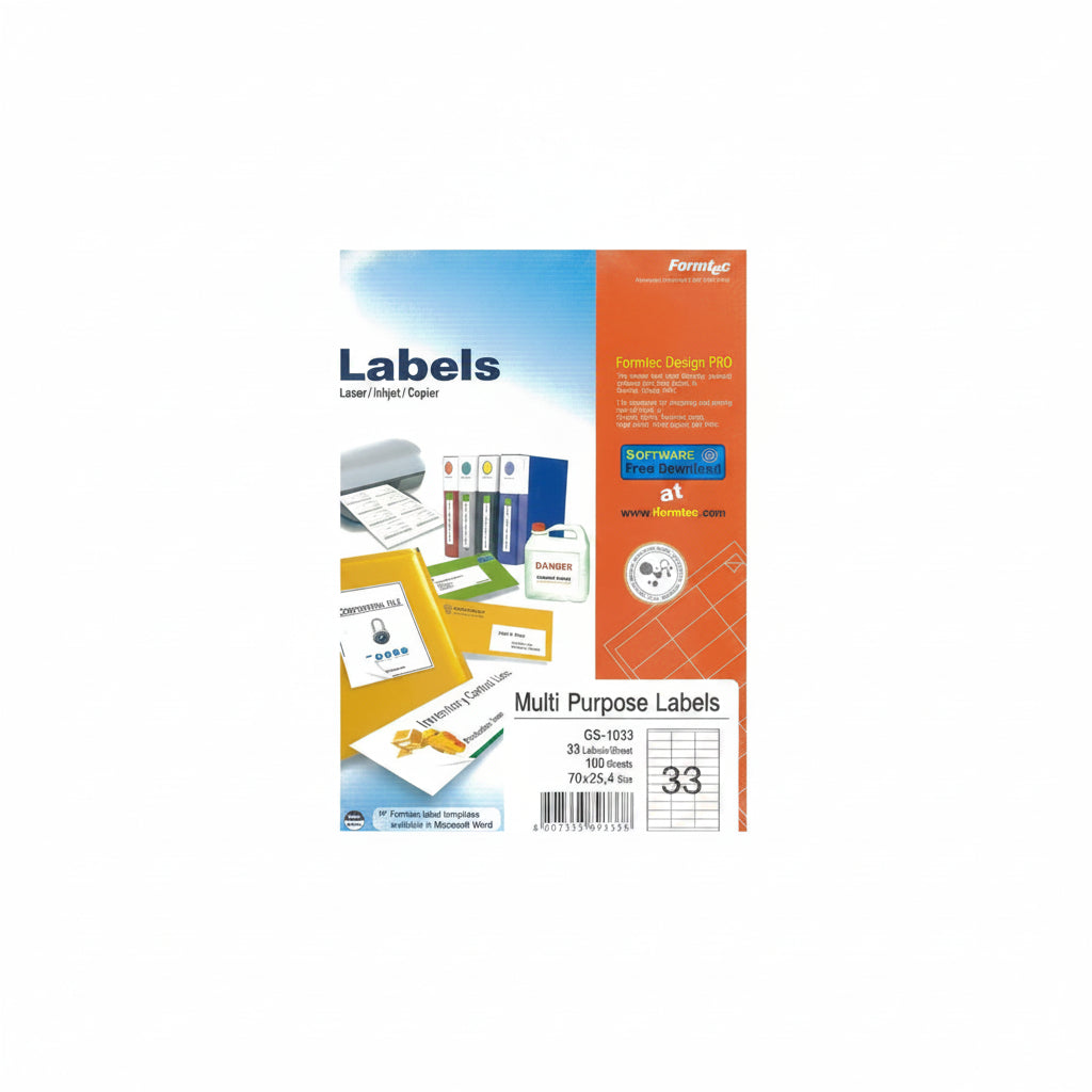 Formtec Multi purpose labels GS-1033, 33/Labels, 100 Sheets A4