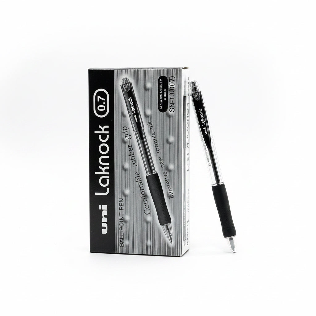 uni Laknock BALL-POINT PEN 0.7mm Black x12 / يوني لاكنوك قلم جاف 0.7مم أسود ×12