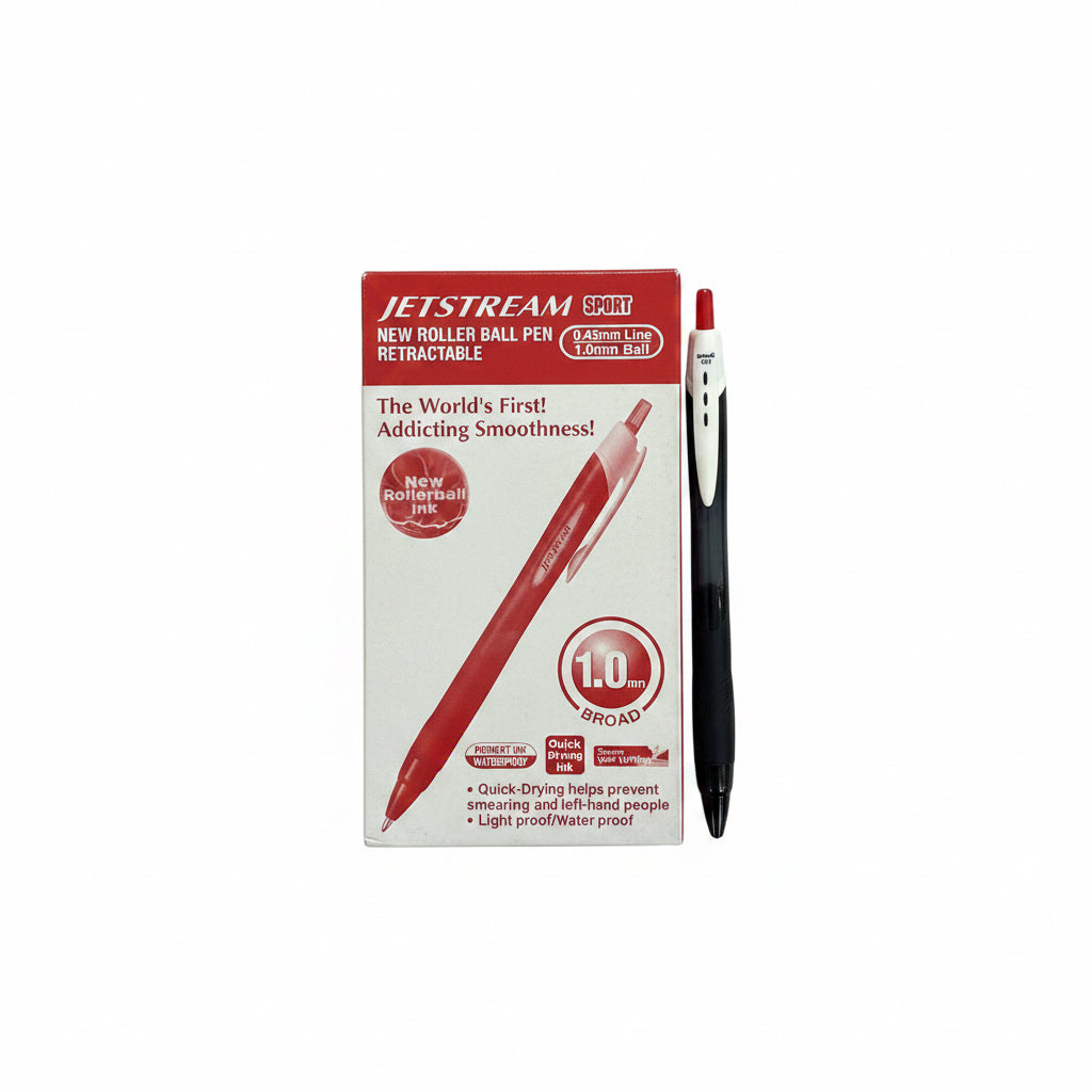 Uni Jetstream Rollerball Pen 1.0 mm, Red, 12 Pcs / يوني جيت ستريم قلم كروي 1.0 مم أحمر 12 قطعة