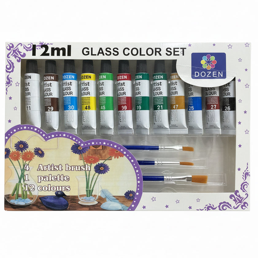 Dozen 12ml Glass color Set / طقم ألوان زجاج 12×12 مل