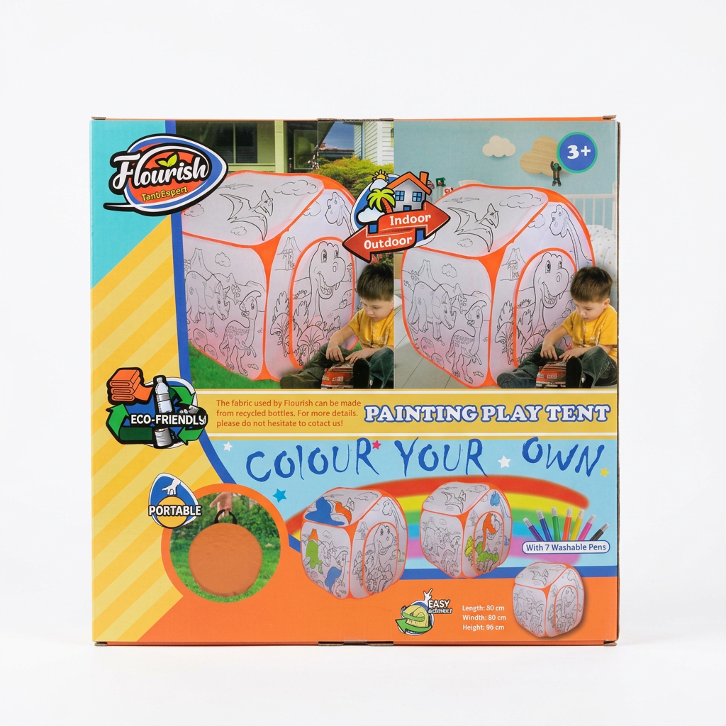 Kids Colour-Your-Own Play Tent with Washable Pens – Dinosaur Design / خيمة تلوين للأطفال مع أقلام قابلة للغسل – تصميم الديناصورات