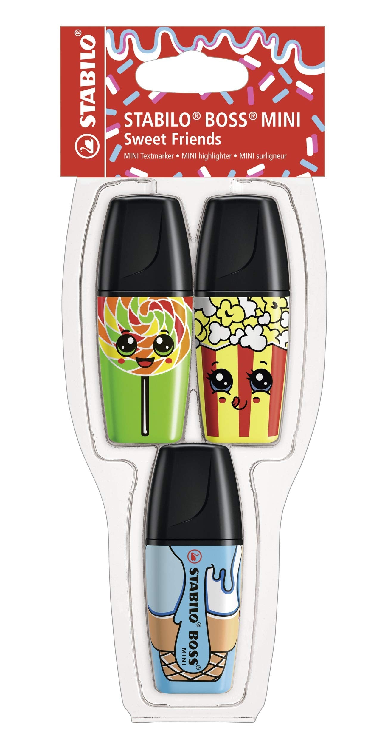 Stabilo boss mini sweet friends highlighter 3 pcs / قلم تمييز ستابيلو بوس ميني سويت فريندز، 3 قطع