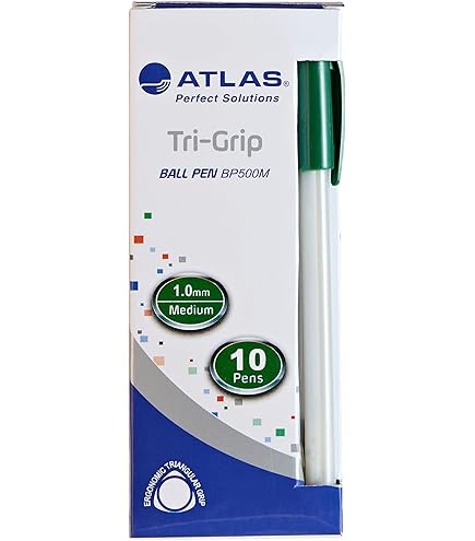 Atlas Tri-Grip ball Pens BP500M x10 Green / أطلس تري غريب أقلام حبر BP500M ×10 اخضر
