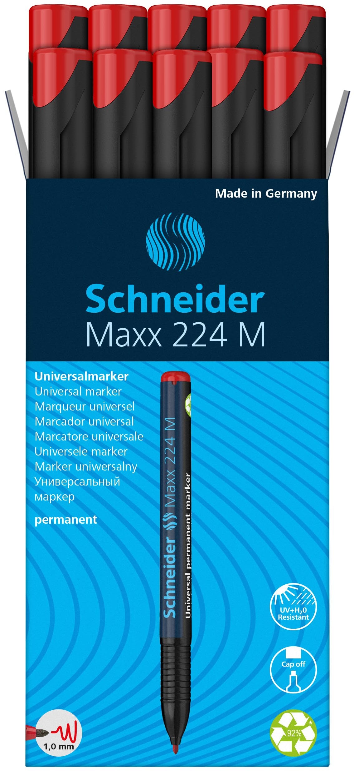 Schneider Maxx 224M Permanent marker x10 Red / شنايدر ماكس 224 M قلم ماركر دائم ×10 أحمر