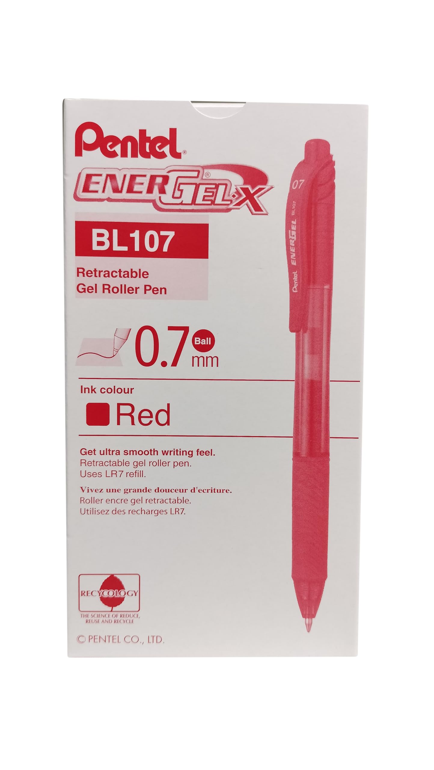 Pentel ENERGEL X 0.5mm Red x12 / بنتل إنرجل X 0.5 مم أحمر ×12