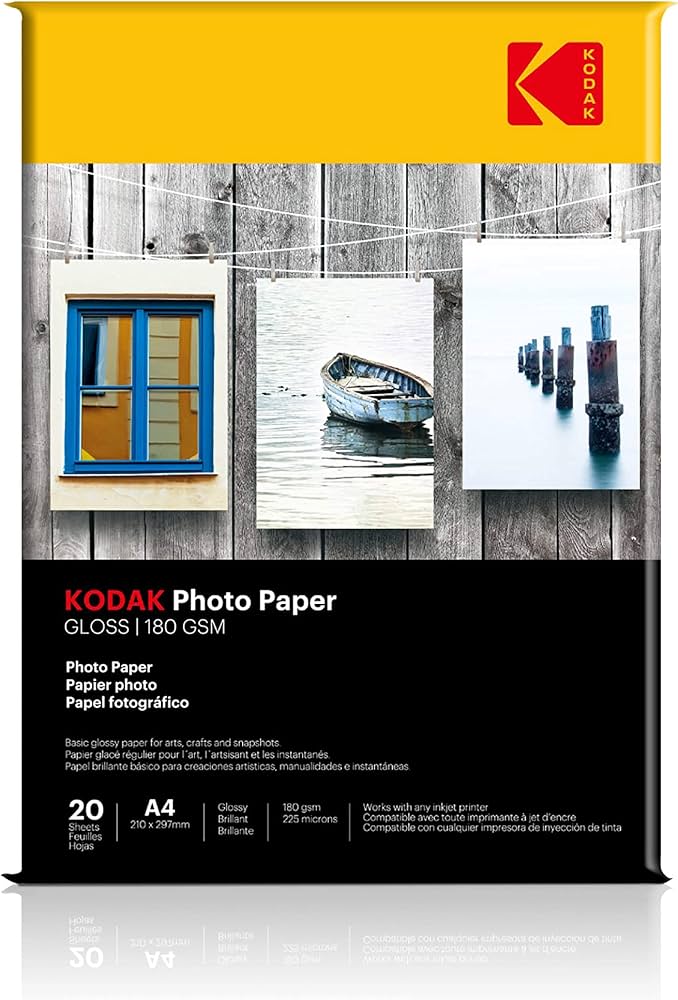 KODAK Photo paper GLOSS 180gsm 20 sheets A4 / ورق صور كوداك لامع – 180 غرام/م²، 20 ورقة بحجم A4