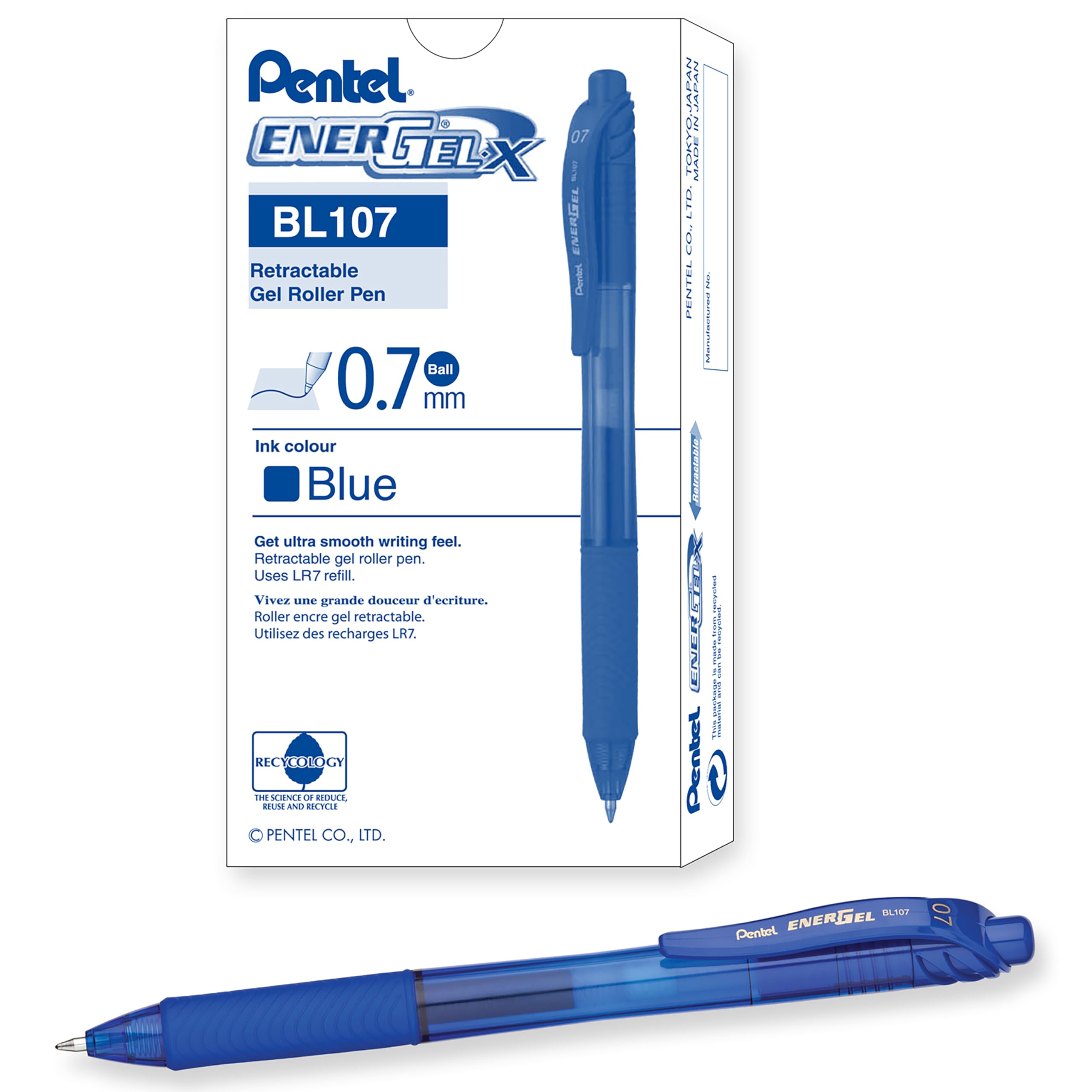 Pentel ENERGEL X 0.7mm Blue x12 / بنتل إنرجل X 0.7 مم أزرق ×12