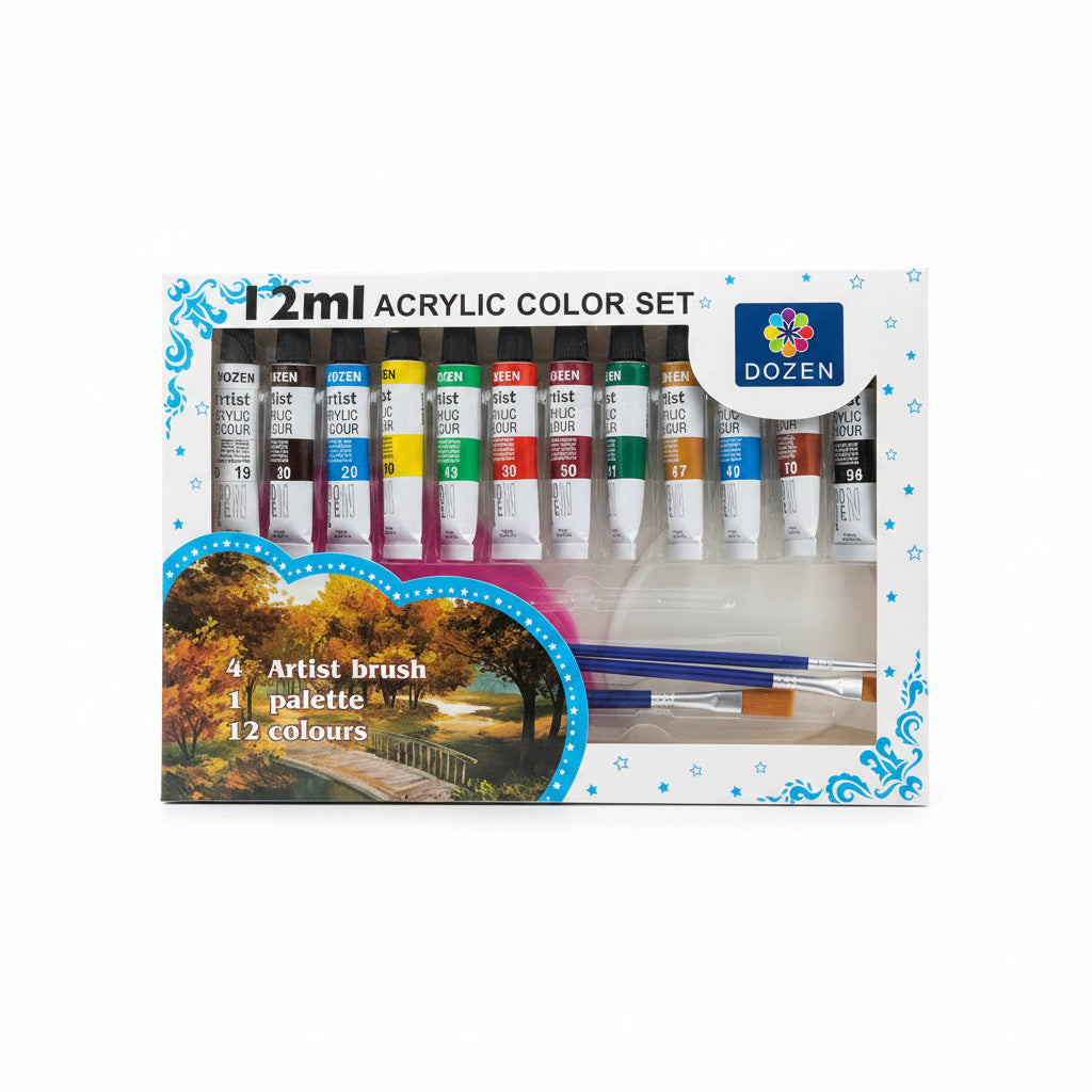 Dozen 12ml Acrylic Color Set / طقم ألوان أكريليك 12×12 مل