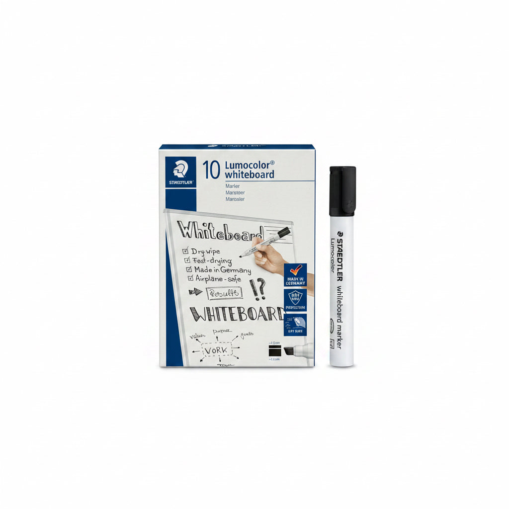STAEDTLER Lumocolor Broad whiteboard Marker Black x10 / لوموكولور ماركر سبورة بيضاء أسود ×10ستدلر