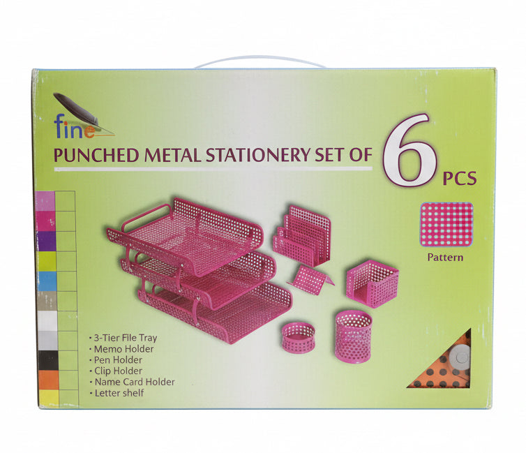 Fine Punched metal Stationery Set of 6 Pcs / طقم قرطاسية معدني مثقّب فاين 6 قطع