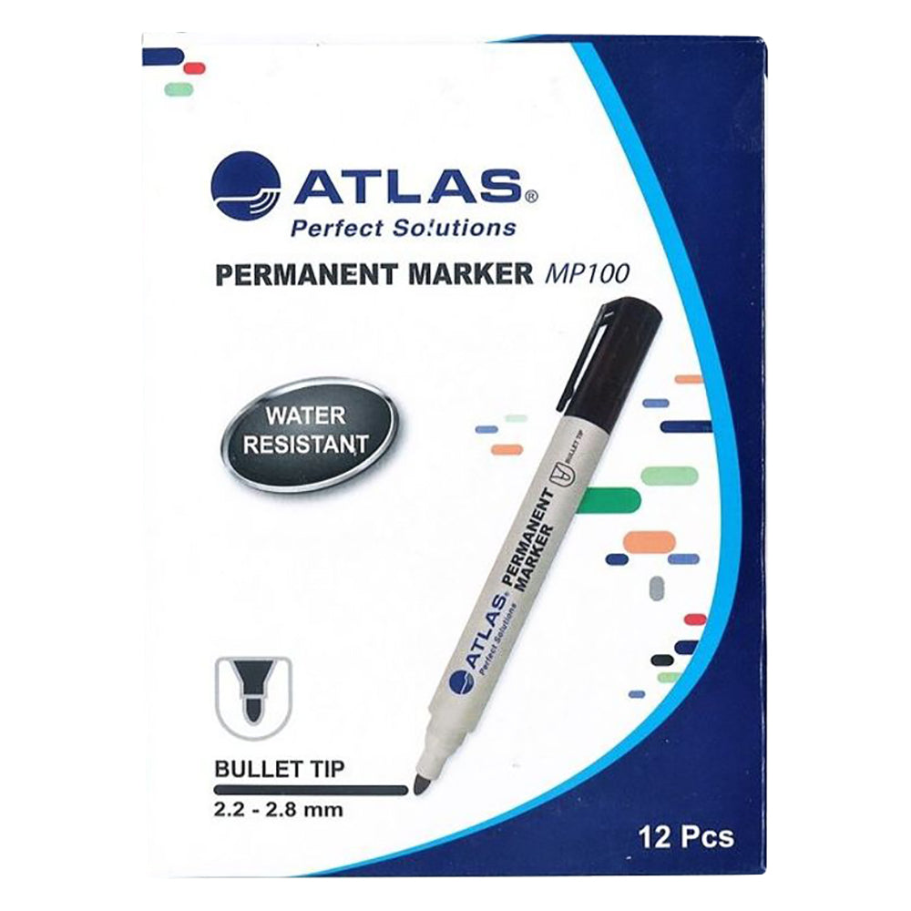 ATLAS PERMANENT MARKER MP100 Black x12 / أطلس ماركر دائم MP100 اسود