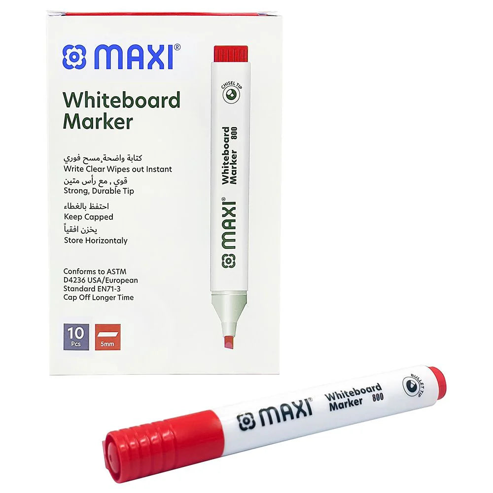 Maxi WHITEBOARD MARKER 800 10Pcs Red / ماكسي ماركر سبورة بيضاء 800 أحمر 10 قطع