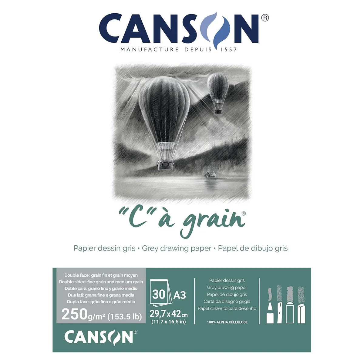 Canson "C" grain 250 gm² A3, 30 Sheets / ورق كانسون حبيبات “C”، وزن 250 غ/م²، مقاس A3، 30 ورقة