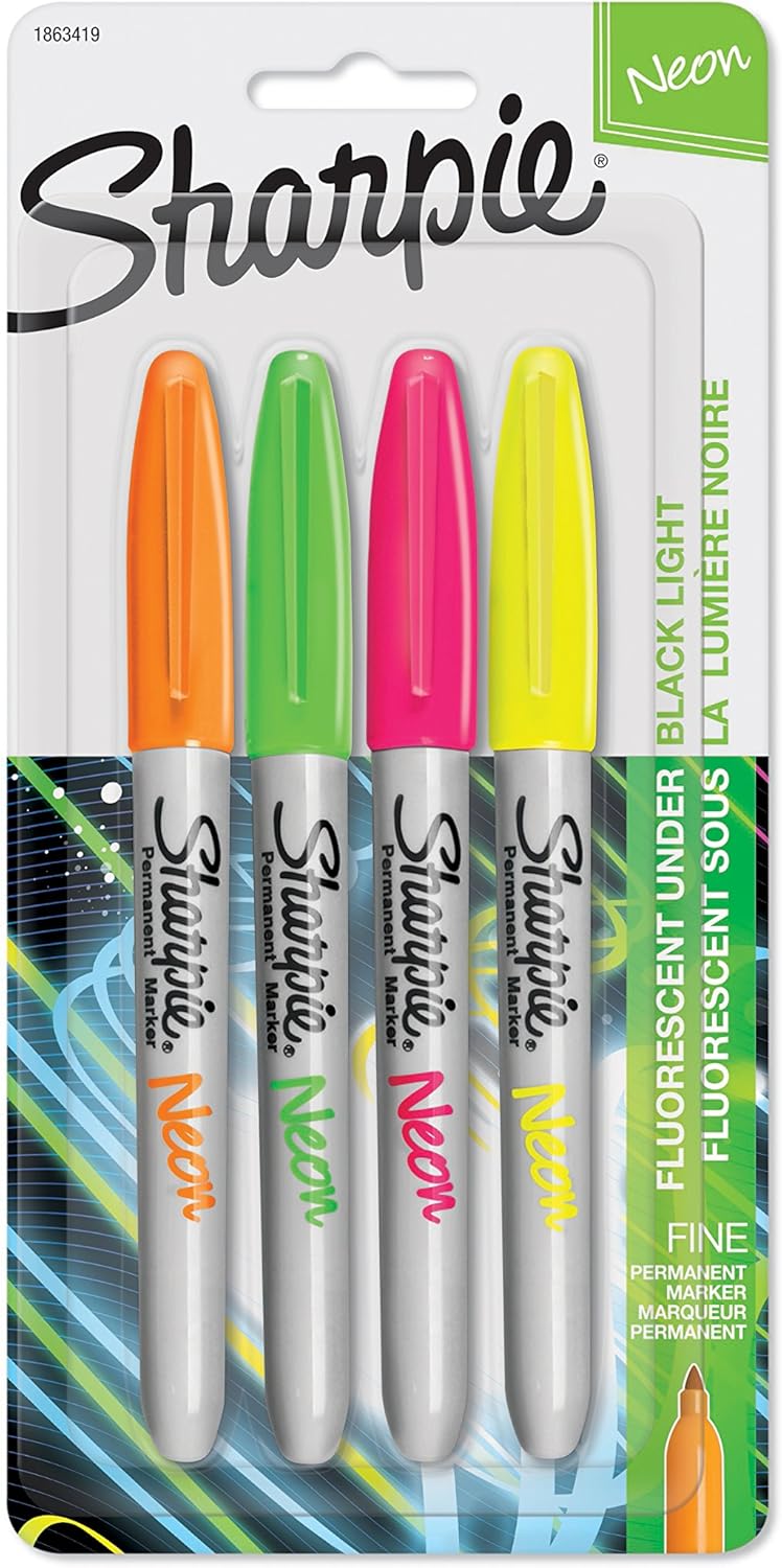 Sharpie neon 4 FINE PERMANENT MARKERS / أقلام شاربي دائمة رفيعة بألوان نيون (عدد 4)
