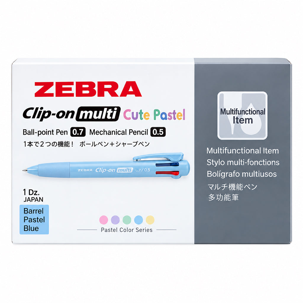 ZEBRA Clip-On Multi Multifunctional Pen – Pack of 12 Barrel Pastel Blue / قلم متعدد الوظائف من Zebra Clip-on multi عدد 12