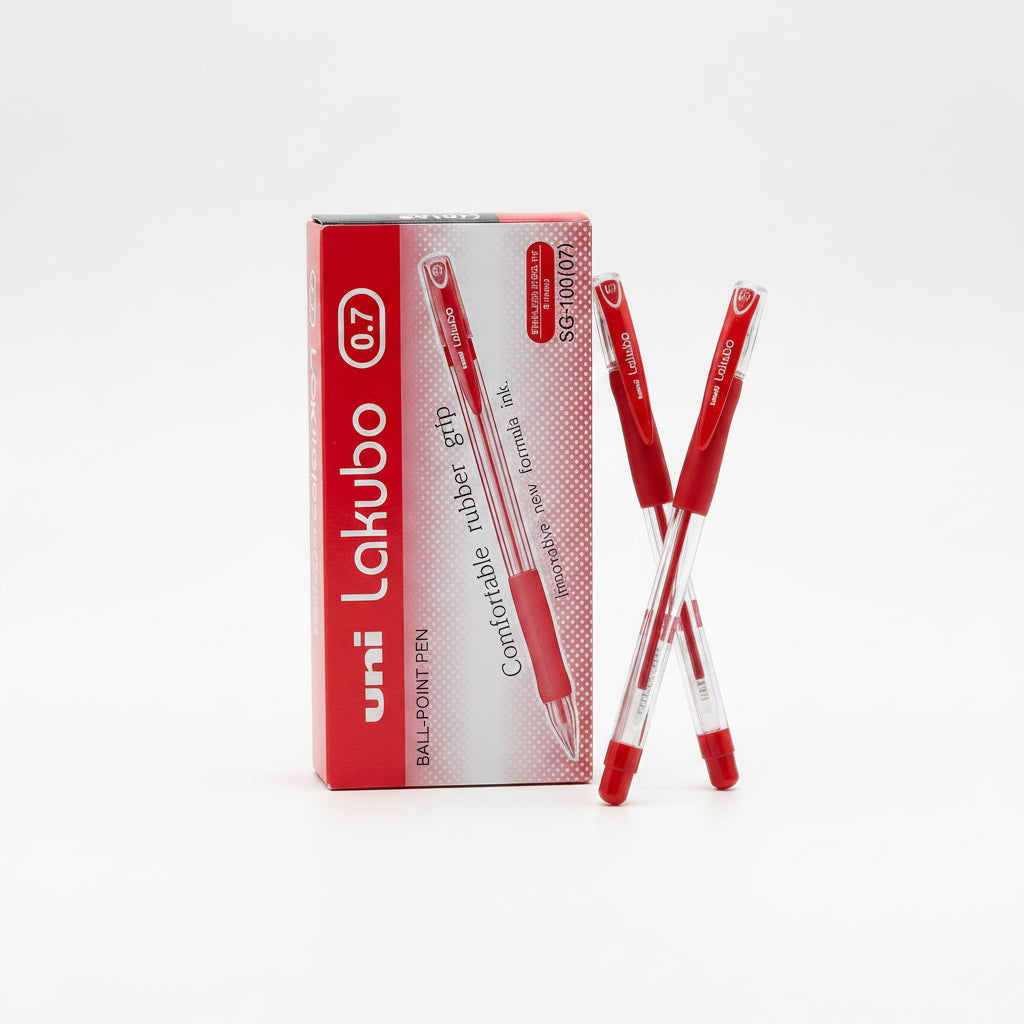 uni Lakubo BALL-POINT PEN 1.0mm Red x12 – 0.7mm Fine / يوني لاكوبو قلم جاف 1.0مم أحمر ×12 – سن 0.7مم