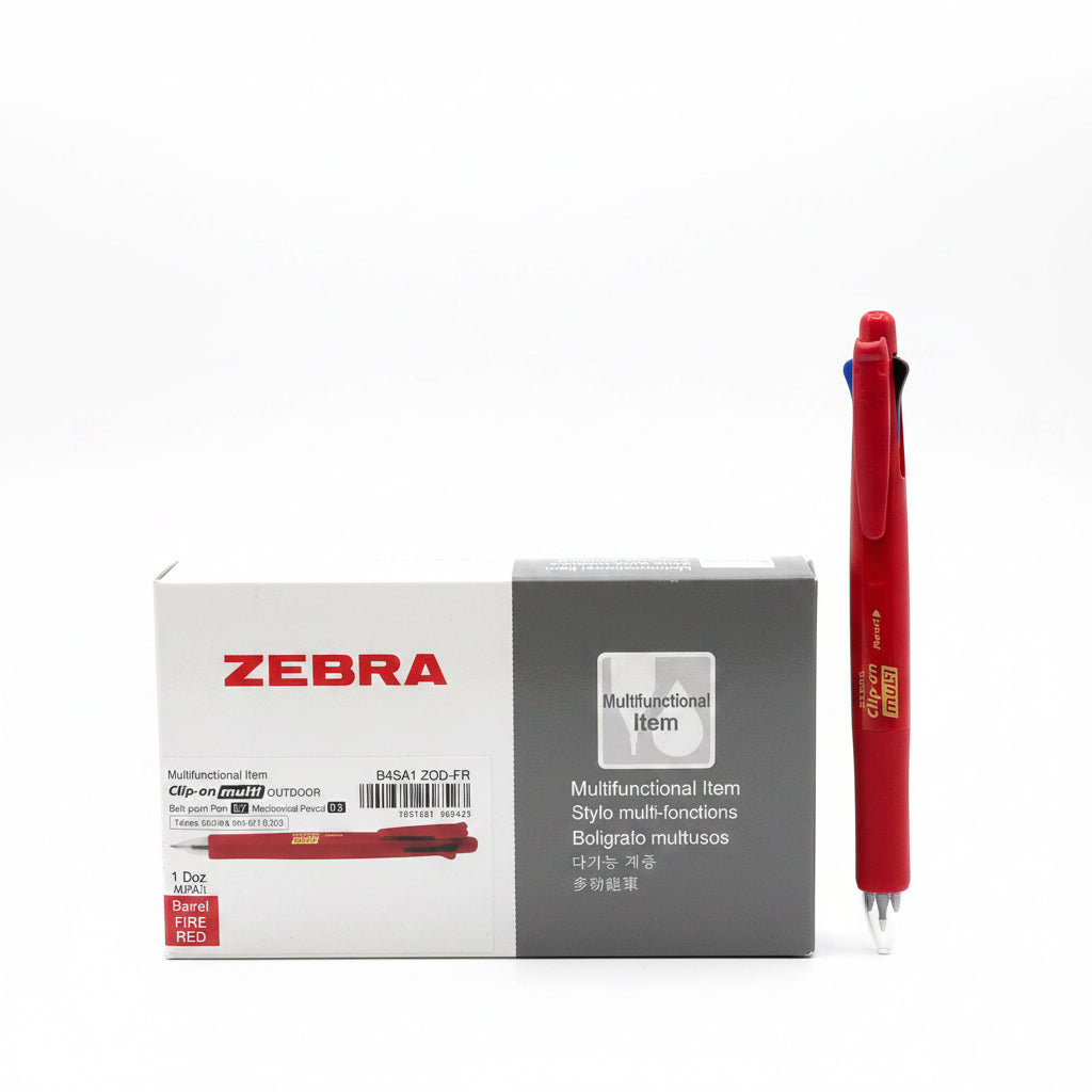 ZEBRA Clip-On Multi Multifunctional Pen – Pack of 12 – Fire Red Barrel / قلم متعدد الوظائف من Zebra Clip-on multi عدد 12 – أحمر ناري