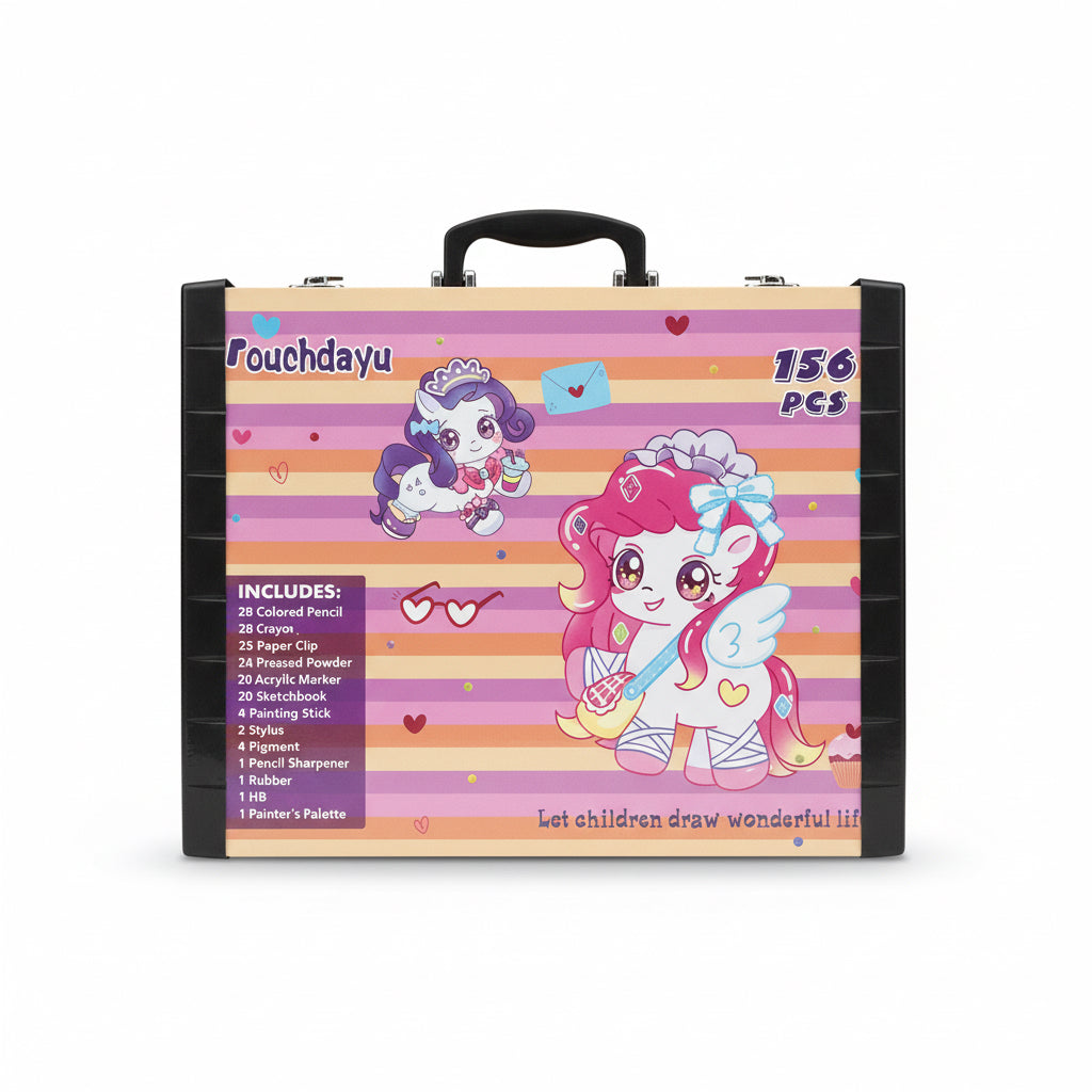 156 pieces unicorn themed art drawing & painting kit / مجموعة رسم وتلوين فنية بطابع اليونيكورن – 156 قطعة