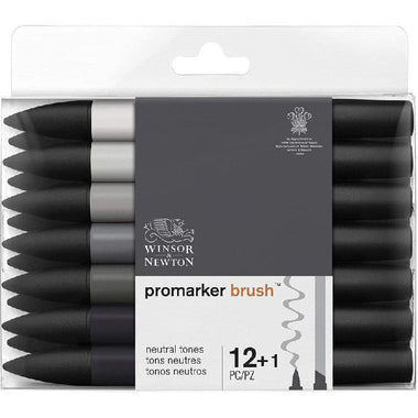 Winsor & Newton BrushMarker Set – 12+1 Neutral Tones (Black) / طقم أقلام فرشاة وينسور آند نيوتن – 12+1 درجة محايدة (أسود)