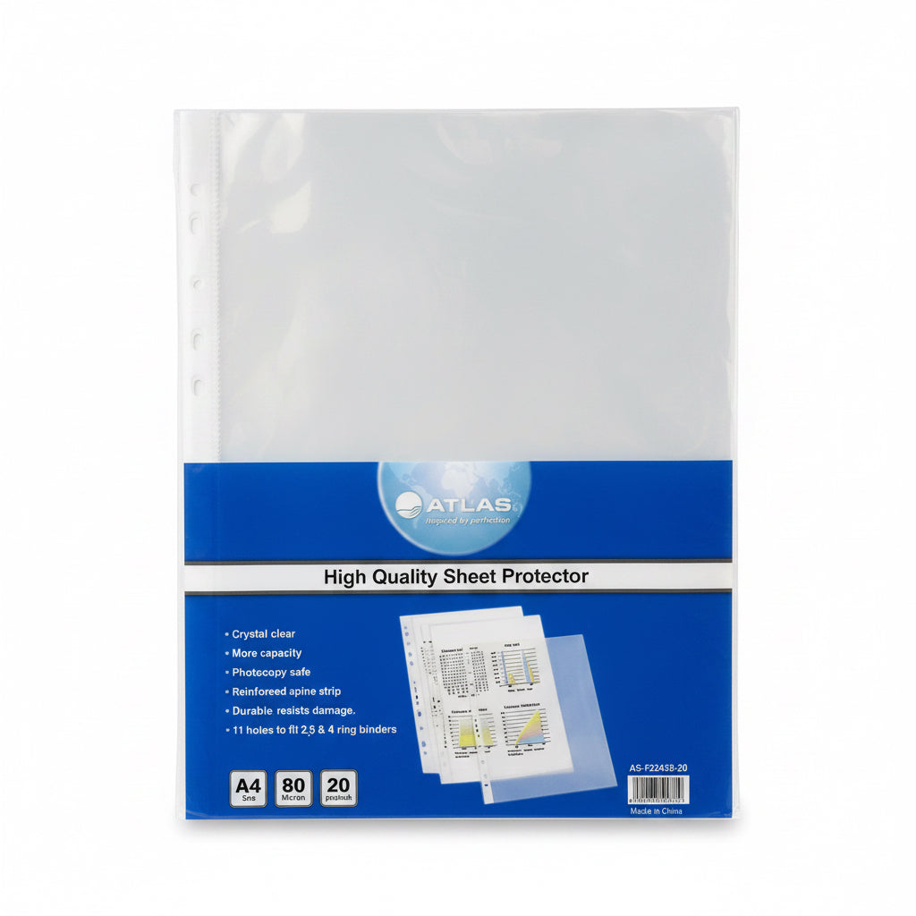 ATLAS Sheet Protector A4 80 Micron, 20 pcs / حافظة أوراق ATLAS مقاس A4 بسُمك 80 ميكرون، عدد 20 قطعة