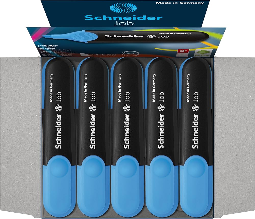 Schneider Job 1+5 mm Textmarker Highlighter Blue x10 / شنايدر جوب 1+5 مم محدد نص أزرق 10 قطع