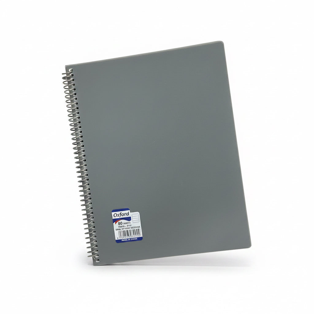 Oxford Spiral Cover NoteBook – Grey 80 sheets / دفتر أوكسفورد بغلاف حلزوني – رمادي 80 ورقة