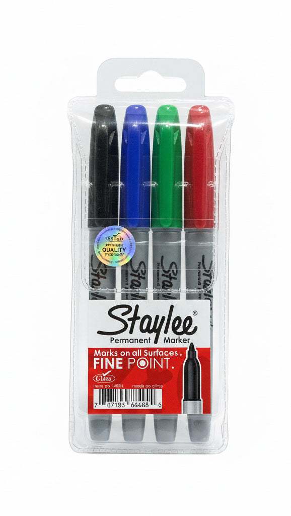 Class Staylee Permanent Marker FINE POINT 4 Pcs Multicolor / أقلام تحديد دائمة كلاس ستايلي رأس رفيع، عدد 4 أقلام، ألوان متعددة