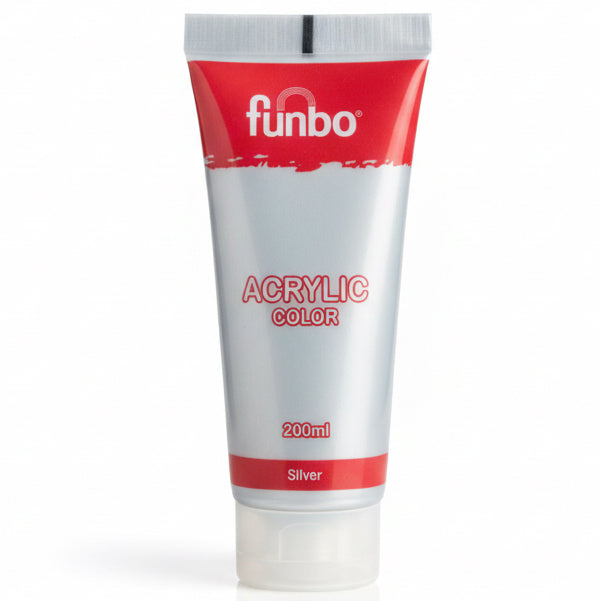 Funbo Acrylic Color Paint 200 ml - Silver / دهان أكريليك فنبو 200 مل