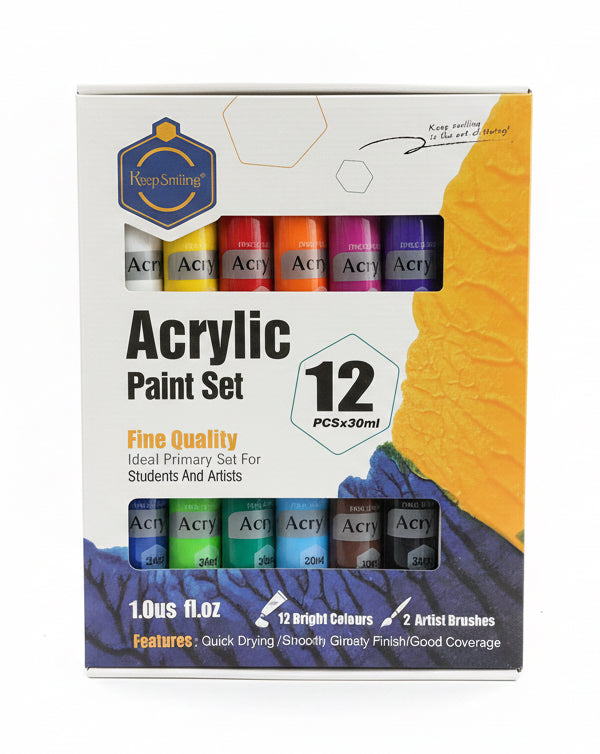 Keep smiling Acrylic Paint Set 12 Pcsx30ml / كيب سمايلينغ طقم ألوان أكريليك 12 قطعة × 30 مل
