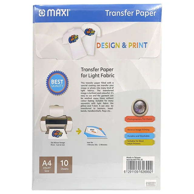 MAXI Transfer paper 10 sheets, A4  / ورق نقل ماكسي – 10 أوراق، بحجم A4