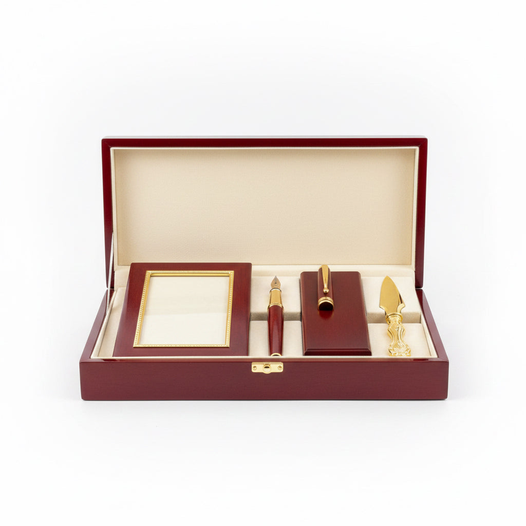 Desktop Set Maroon wood 9 pcs