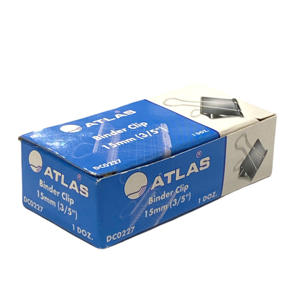 ATLAS Binder Clip 15mm (3/5") 1 DOZ / مشابك أوراق ATLAS مقاس 15 مم (3/5 بوصة) – دستة (12 قطعة)