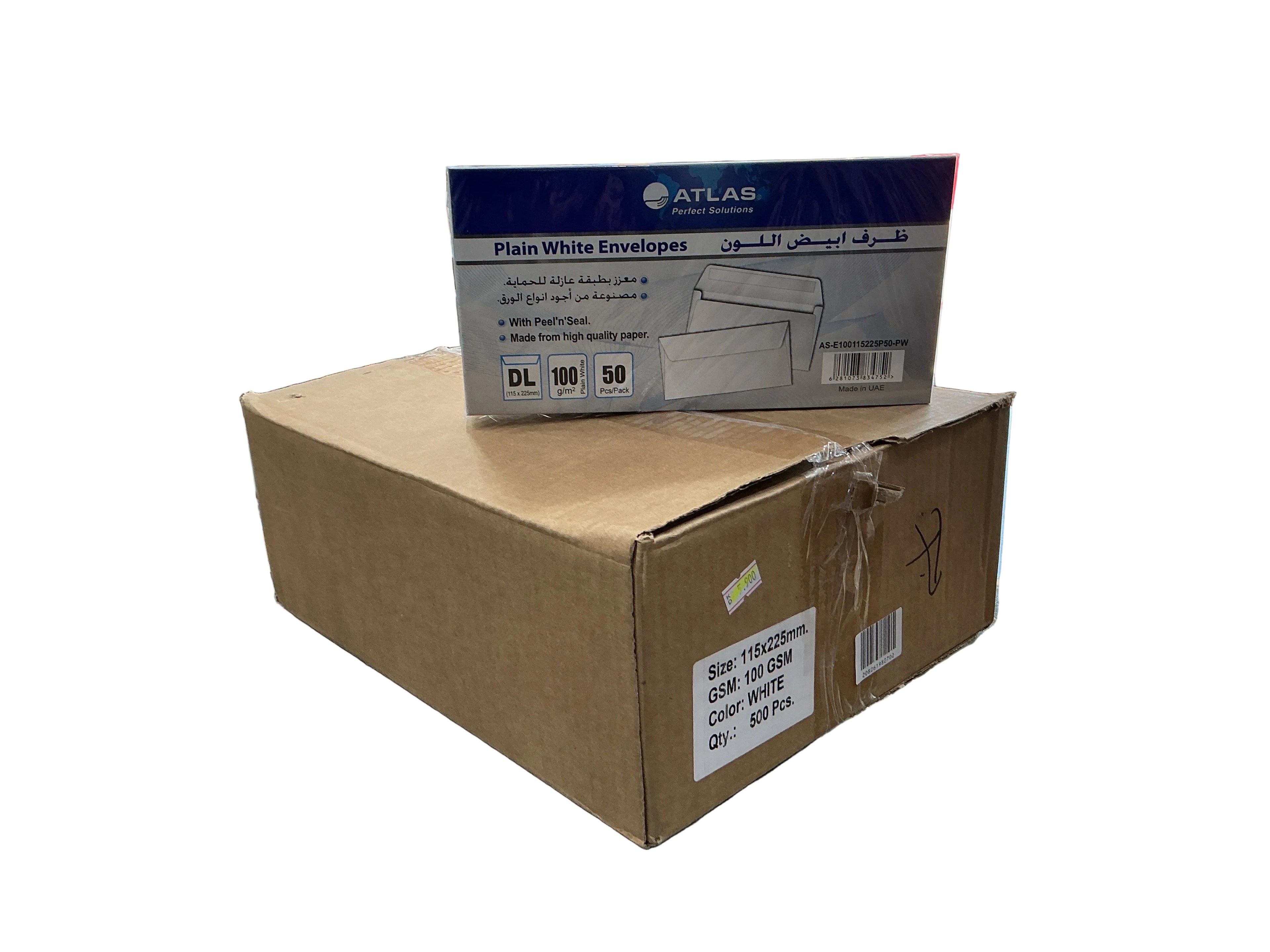 White Envelopes 115 × 225 mm – Pack of 500 / مظاريف بيضاء 115x225 مم 500 قطعة