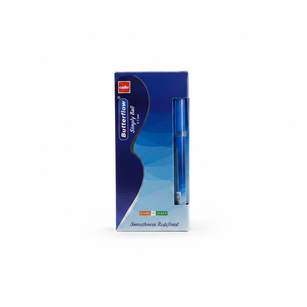 Cello Butterflow Ball Pen – Black and Blue0.7mm (Pack of 12) / سيليو باترفلو 0.7 مم ×12