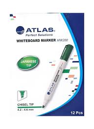 Atlas WHITEBOARD MARKER MW200 Green 12 Pcs / أطلس ماركر سبورة بيضاء MW200 أخضر 12 قطعة