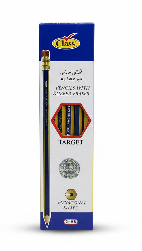 Class Pencil with Rubber eraser 2=HB , 12 Pcs / أقلام رصاص كلاس مع ممحاة 2=HB، عدد 12