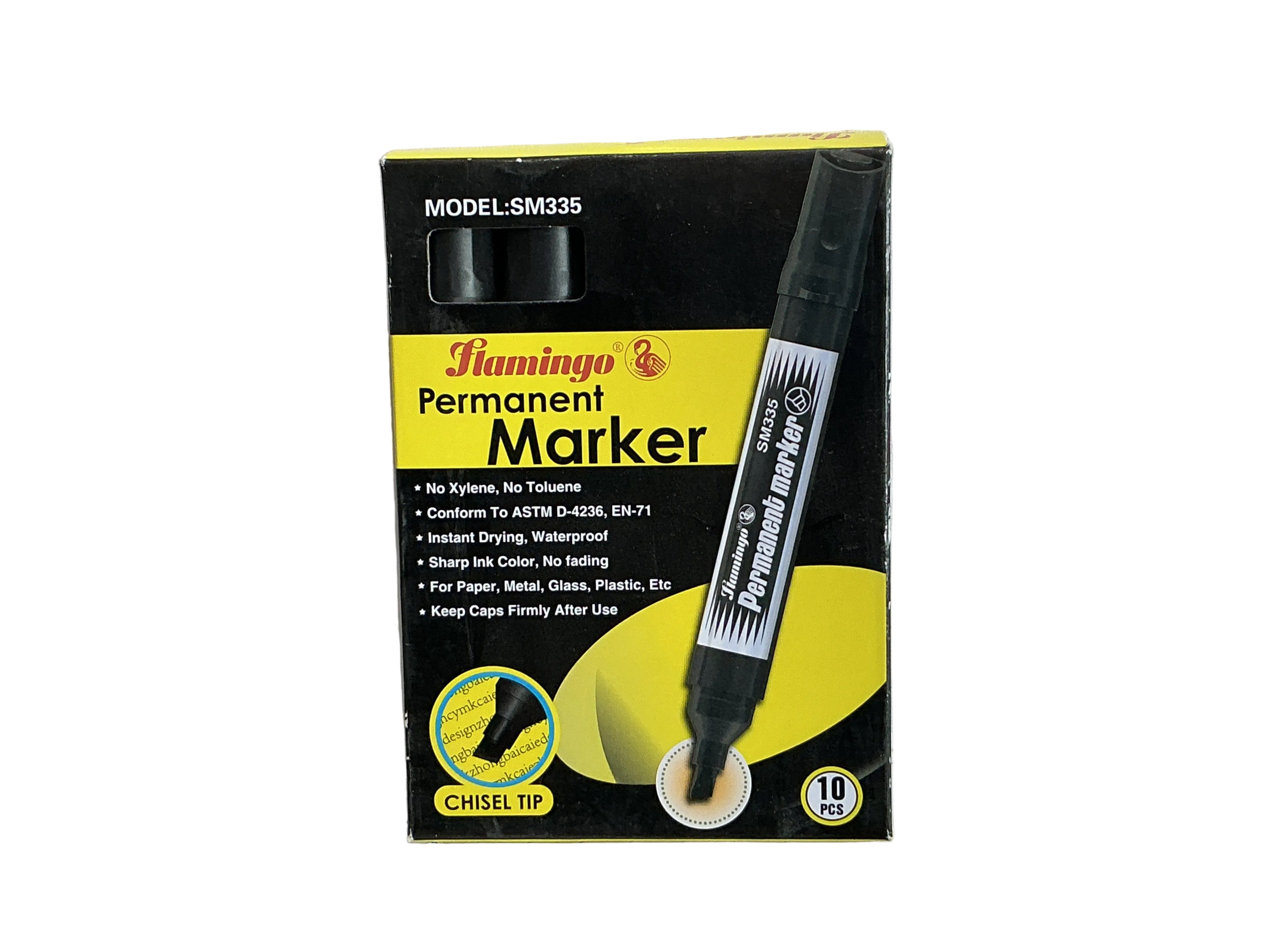 Flamingo Permanent Marker 10 pcs / اقلام ماركر فالمنغو اسود مشطوف