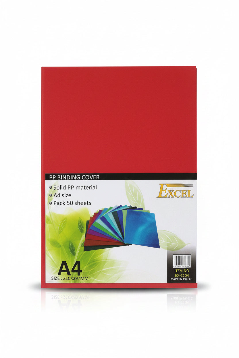 Excel PP Binding Cover Red A4 100 Sheets / غلاف تجليد Excel من مادة PP – أحمر – مقاس A4 – 100 ورقة