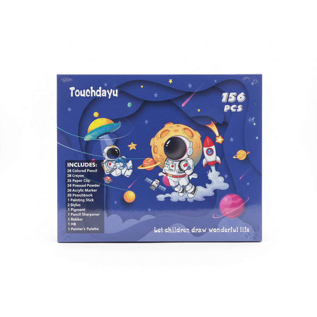 156 pieces space themed art drawing & painting kit / مجموعة رسم وتلوين فنية بطابع الفضاء – 156 قطعة