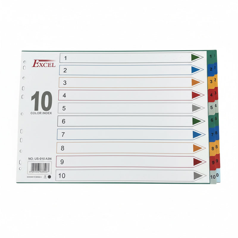 EXCEL 10 Color Index A3 / فواصل فهرسة EXCEL ملونة (10 ألوان) مقاس A3