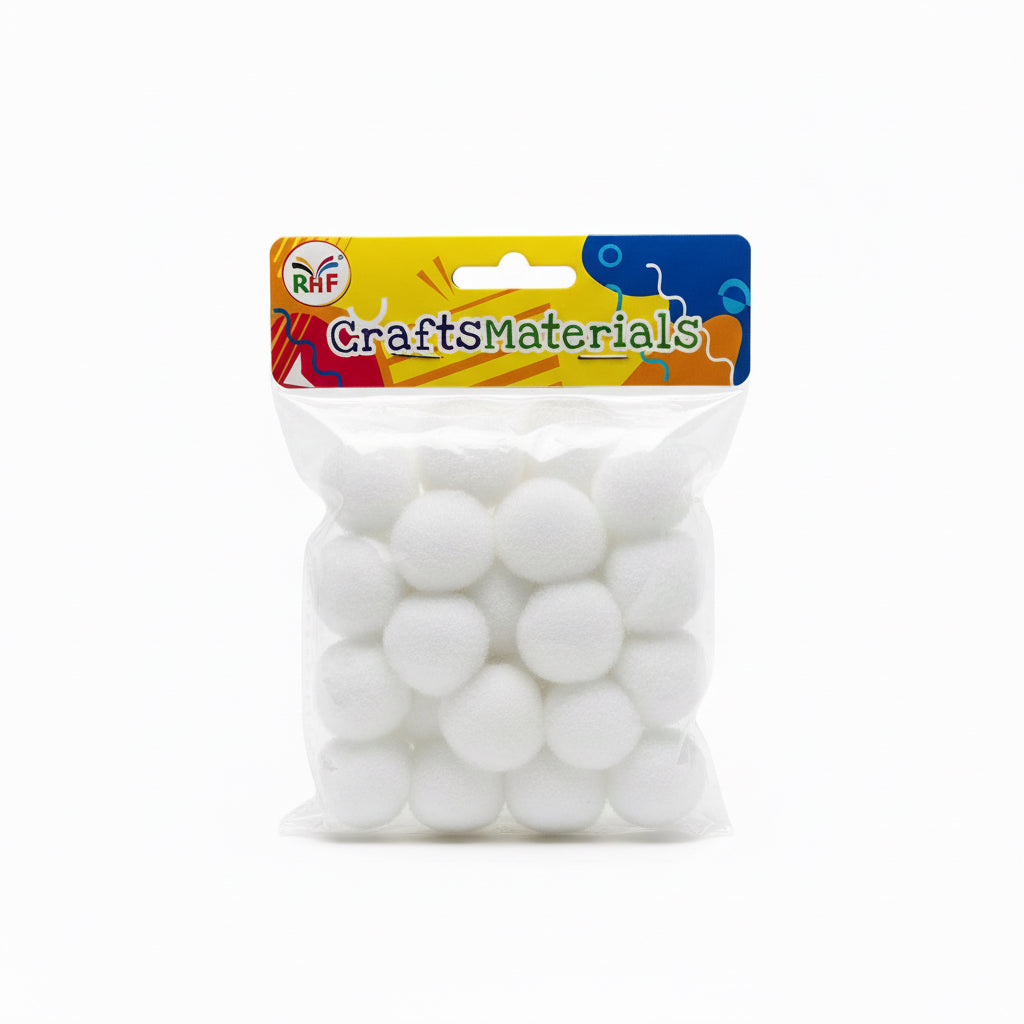 White craft Cotton balls Medium / كرات قطن يدوية بيضاء – حجم متوسط