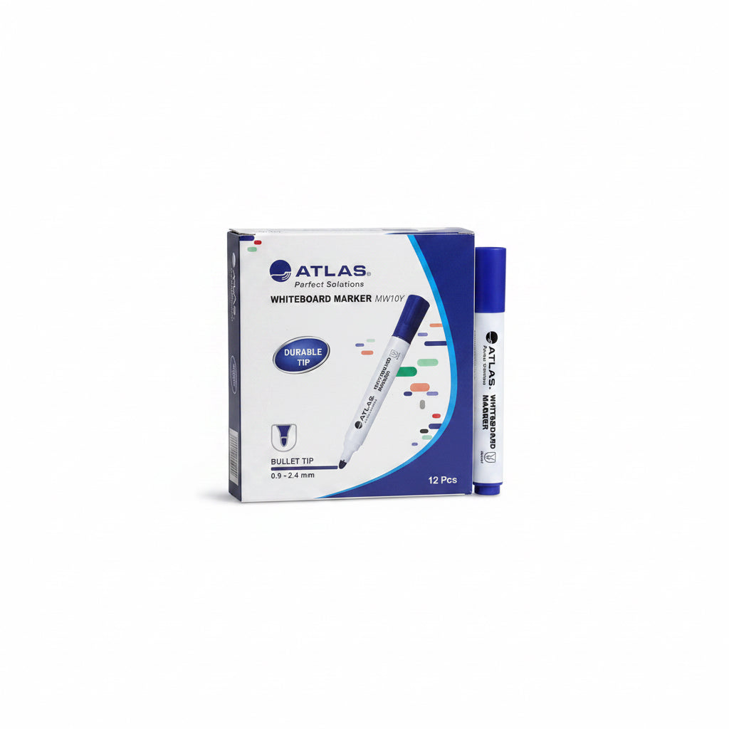 Atlas WHITEBOARD MARKER MW10Y Blue 12 Pcs / أطلس ماركر سبورة بيضاء MW10Y أزرق 12 قطعة